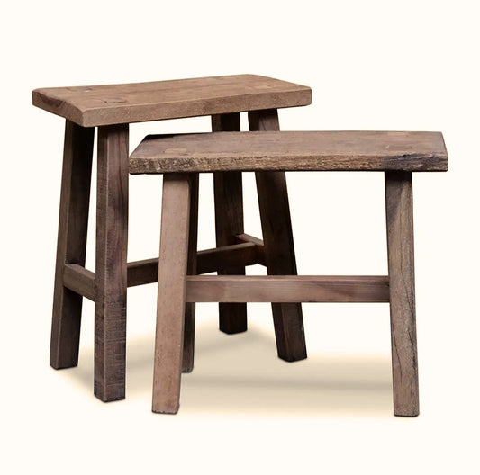 Houten bijzetkruk in gerecycled hout
